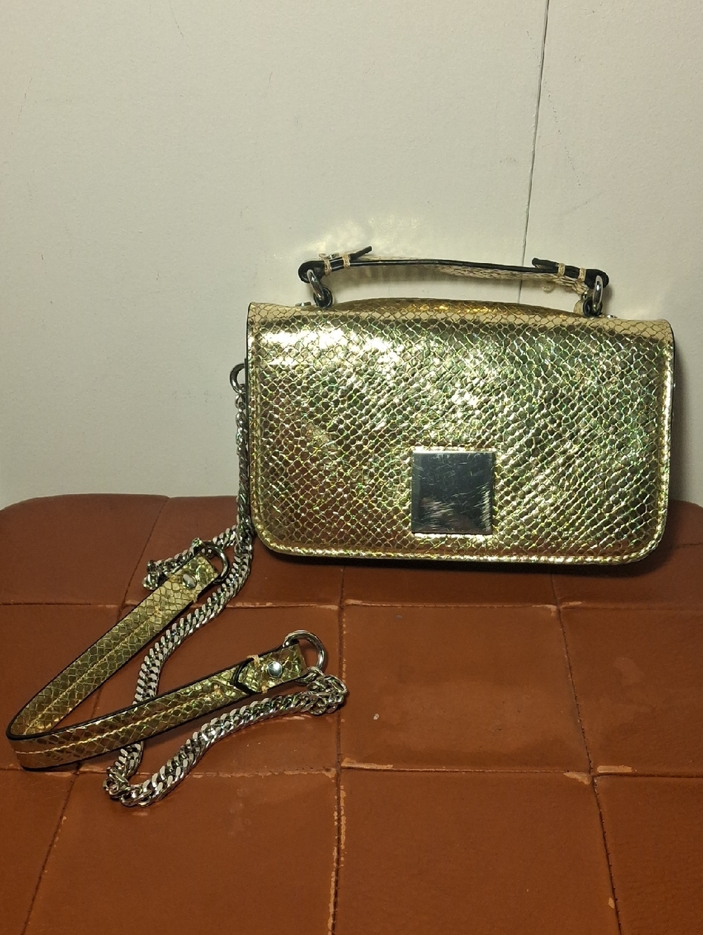 ZARA Metallic Gold Snake-Texture Crossbody Bag